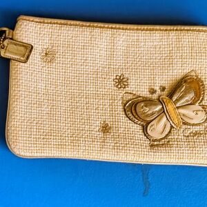 Coach Raffia Y2k Wristlet with Butterfly Design